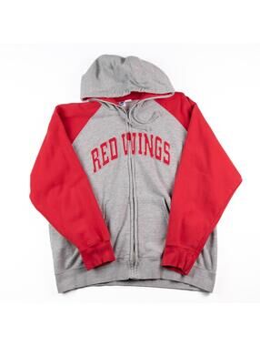 Y2K Detroit Red Wings Hoodie Mens Large Gray Red Full Zip NHL Majestic